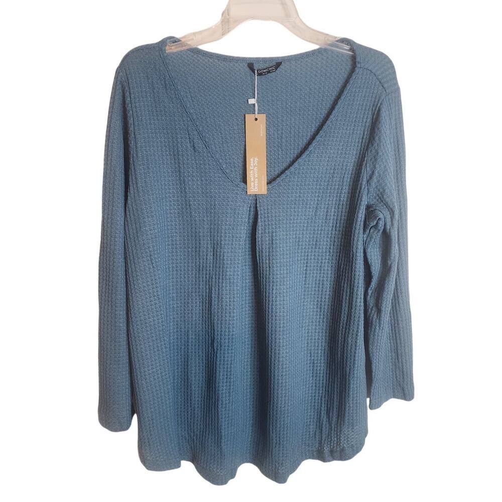 BloomChic Waffle Knit Scoop Neck Plicated Detail Blouse, NWT, Large